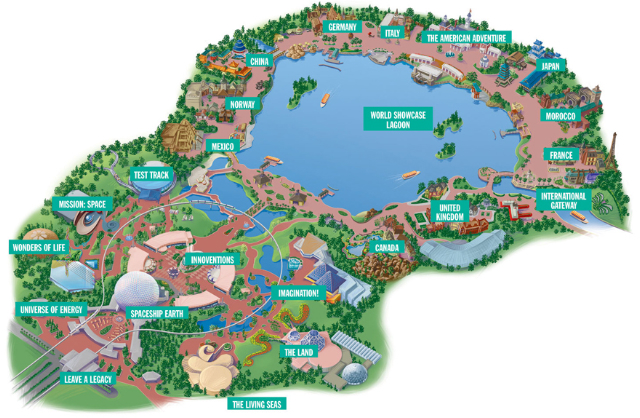 Map of Disney World Epcot Attractions & World Showcase